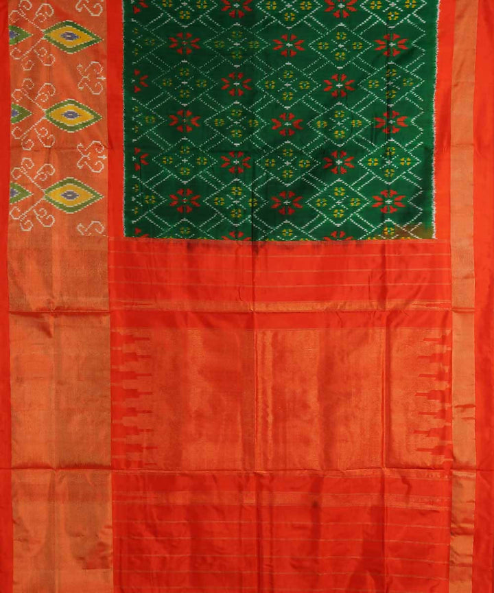 Dark green handloom silk ikat pochampally saree