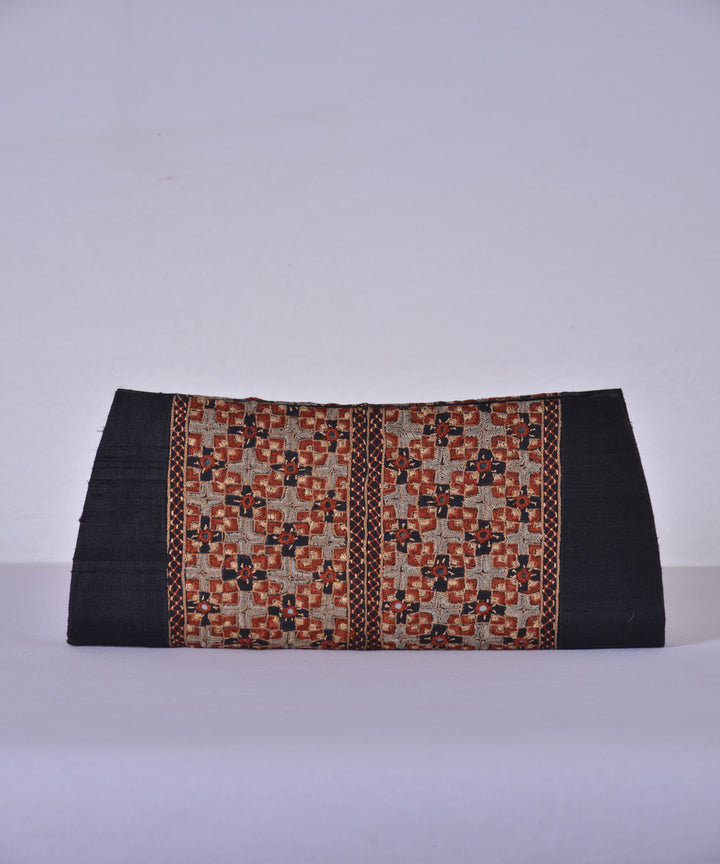 Black multicolor kutchy hand embroidery silk clutch purse