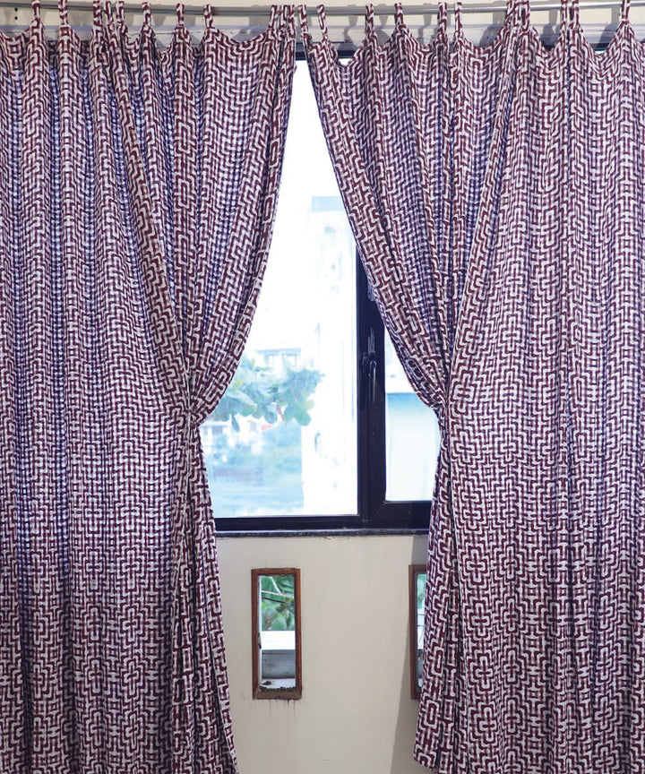 Maroon handwoven multi treadle cotton curtain set of 4
