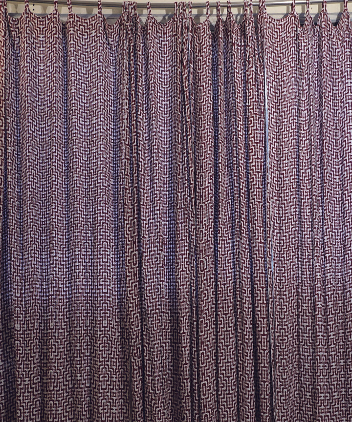 Maroon handwoven multi treadle cotton curtain set of 4