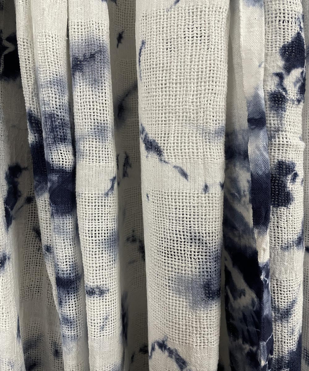 Navy white hand printed tie dye net cotton curtain set of 4