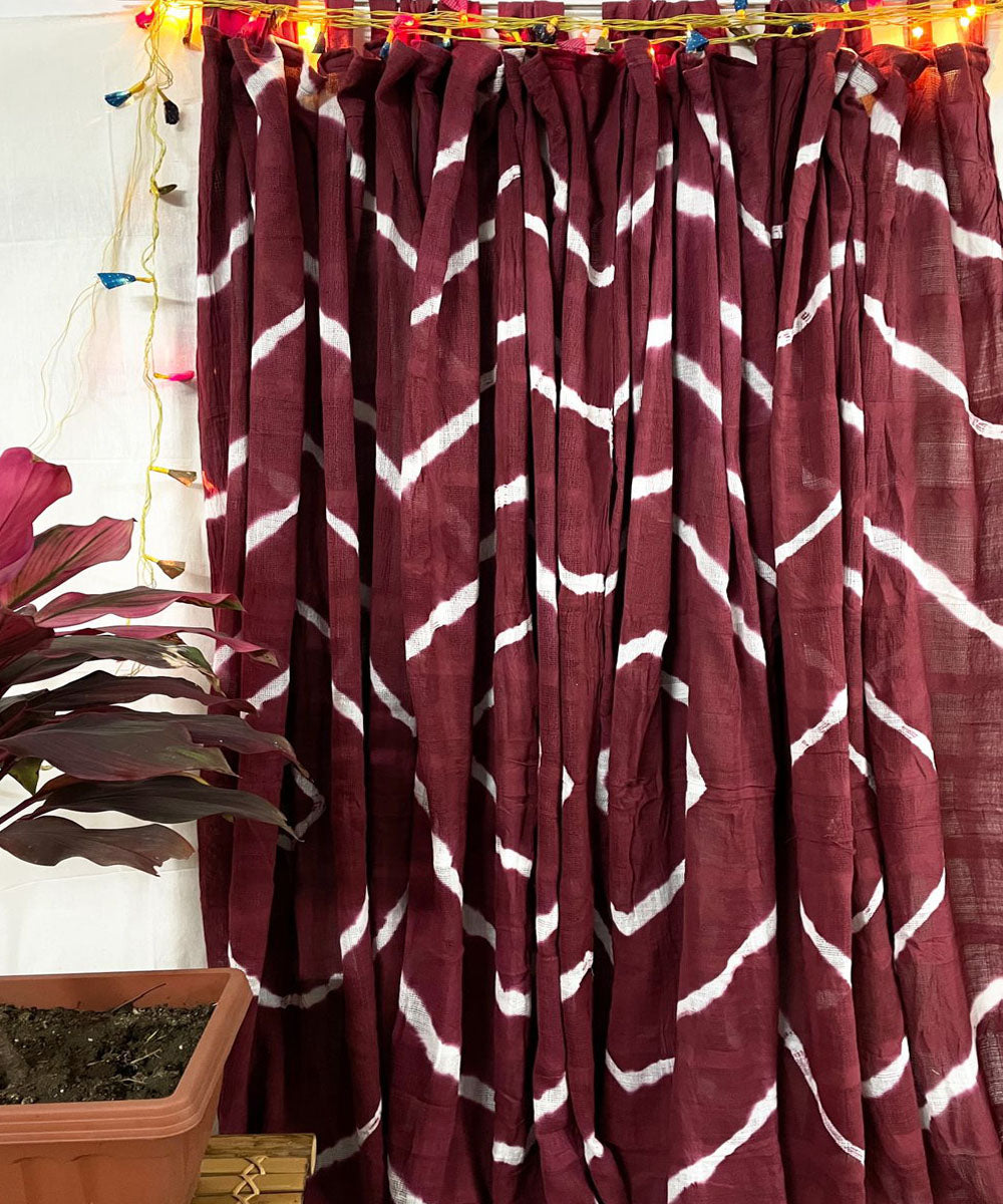 Maroon hand printed tie dye net cotton curtain set of 4