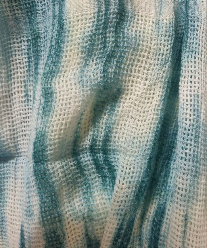 Blue white hand printed tie dye cotton net curtain set of 4