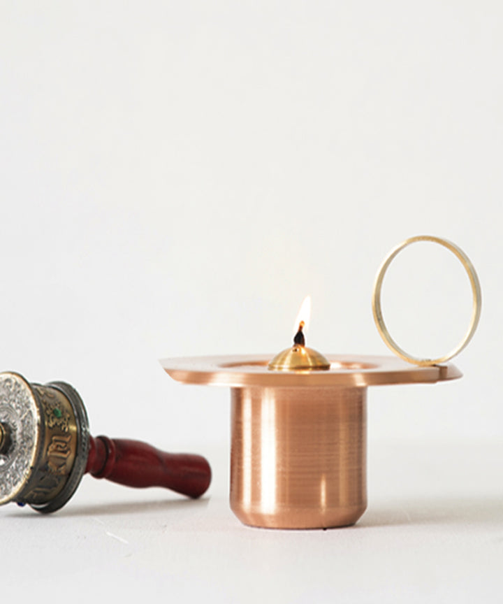 Handmade copper solar oil lamp with brass handle