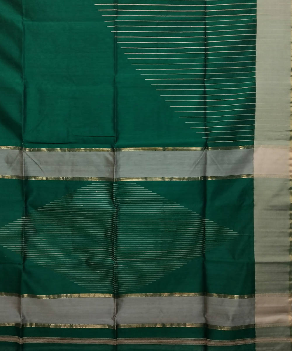 Dark green handloom silk cotton maheshwari saree