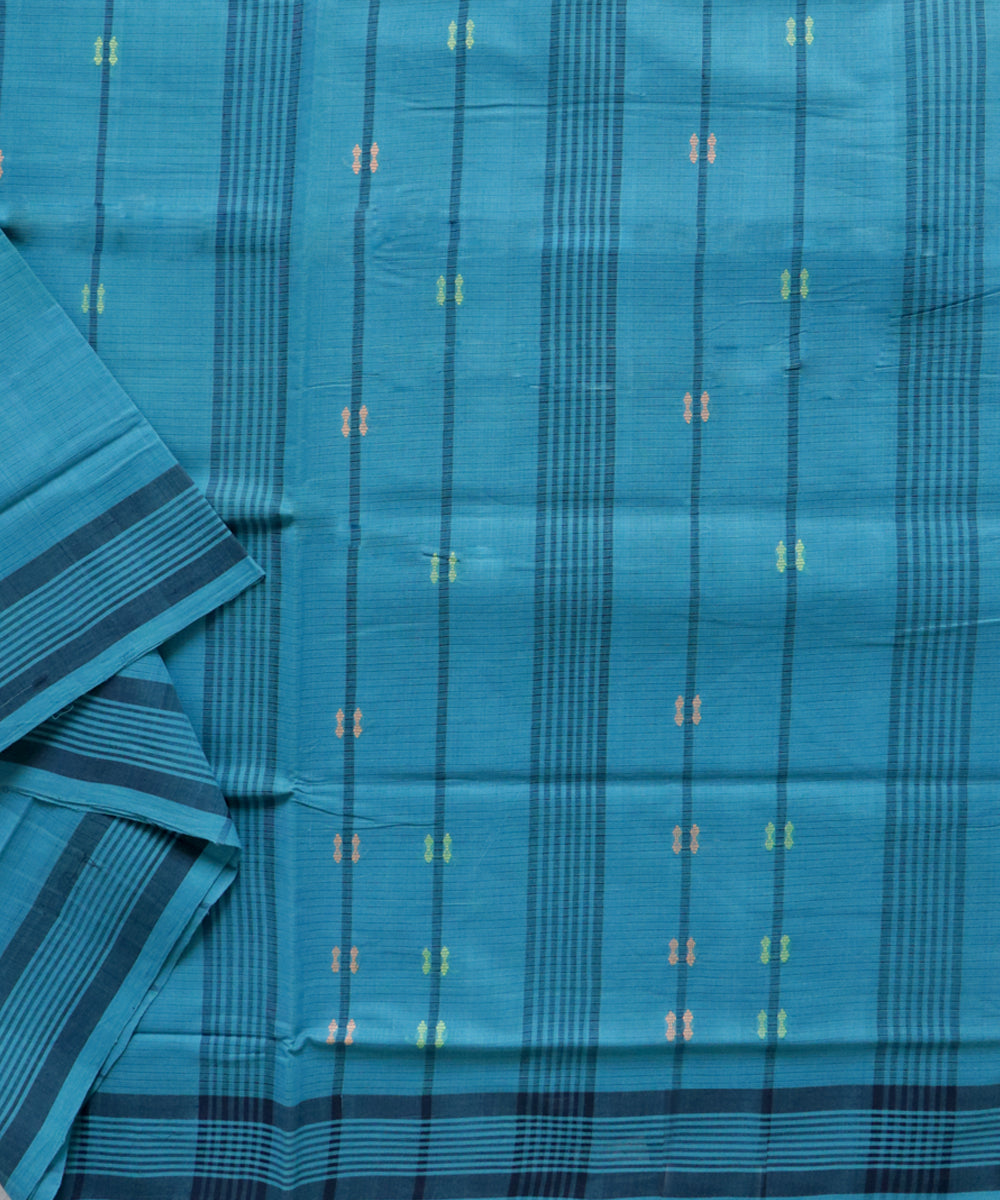 Cyan blue handwoven cotton rajahmundry saree