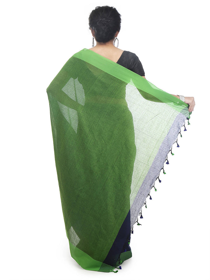 Blue green bengal handloom pure cotton saree