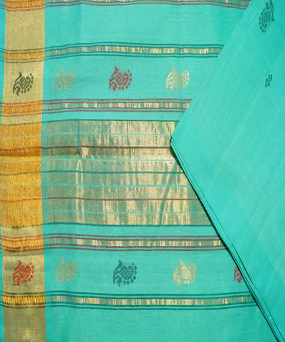 Cyan Green Paramakudi cotton handwoven saree