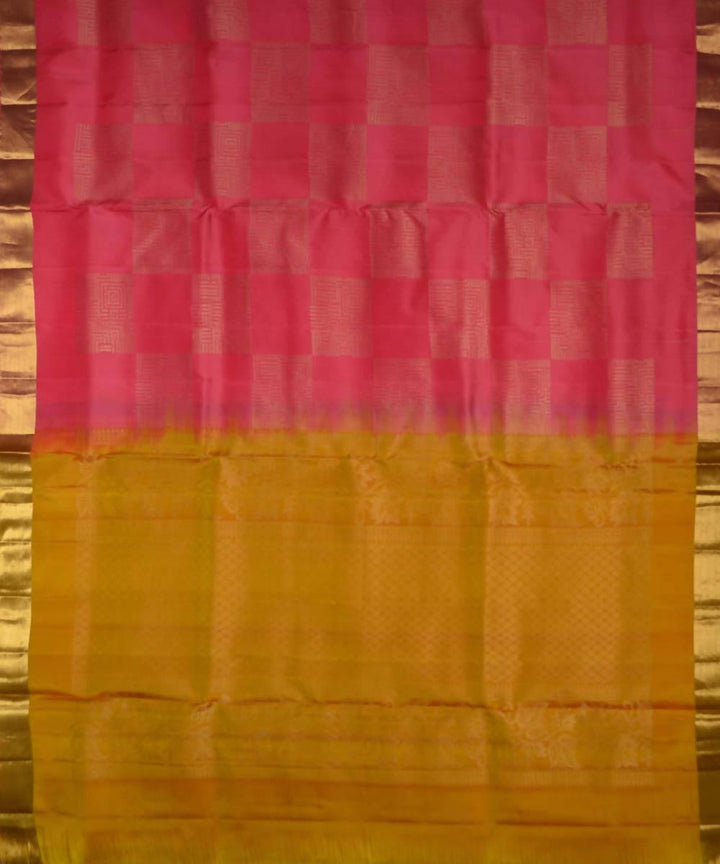 Peach Yellow Handloom Soft Silk Saree