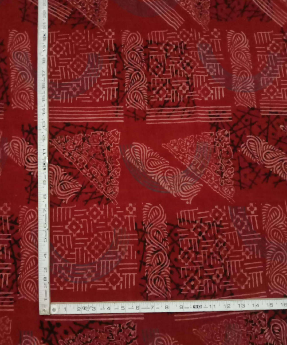 Red maroon natural dye ajrakh print handspun handloom cotton fabric
