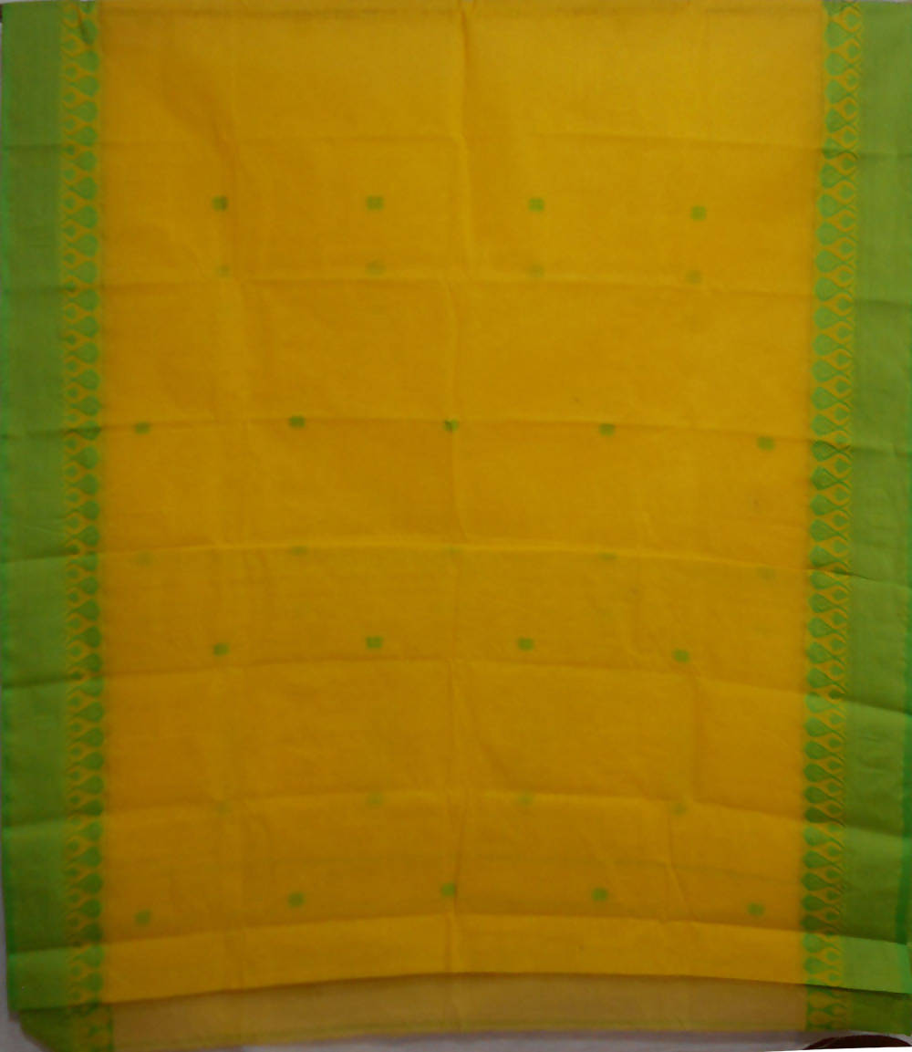 Bengal handloom yellow and green tangail cotton blend saree