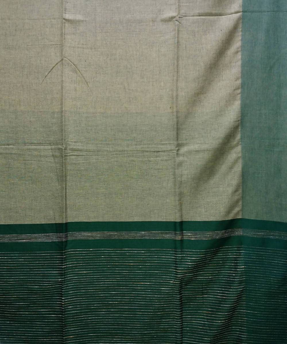 Bengal handspun handwoven cotton cream and green saree