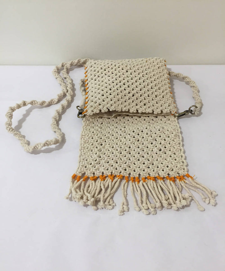 Ivory white cotton hand knotted sling purse