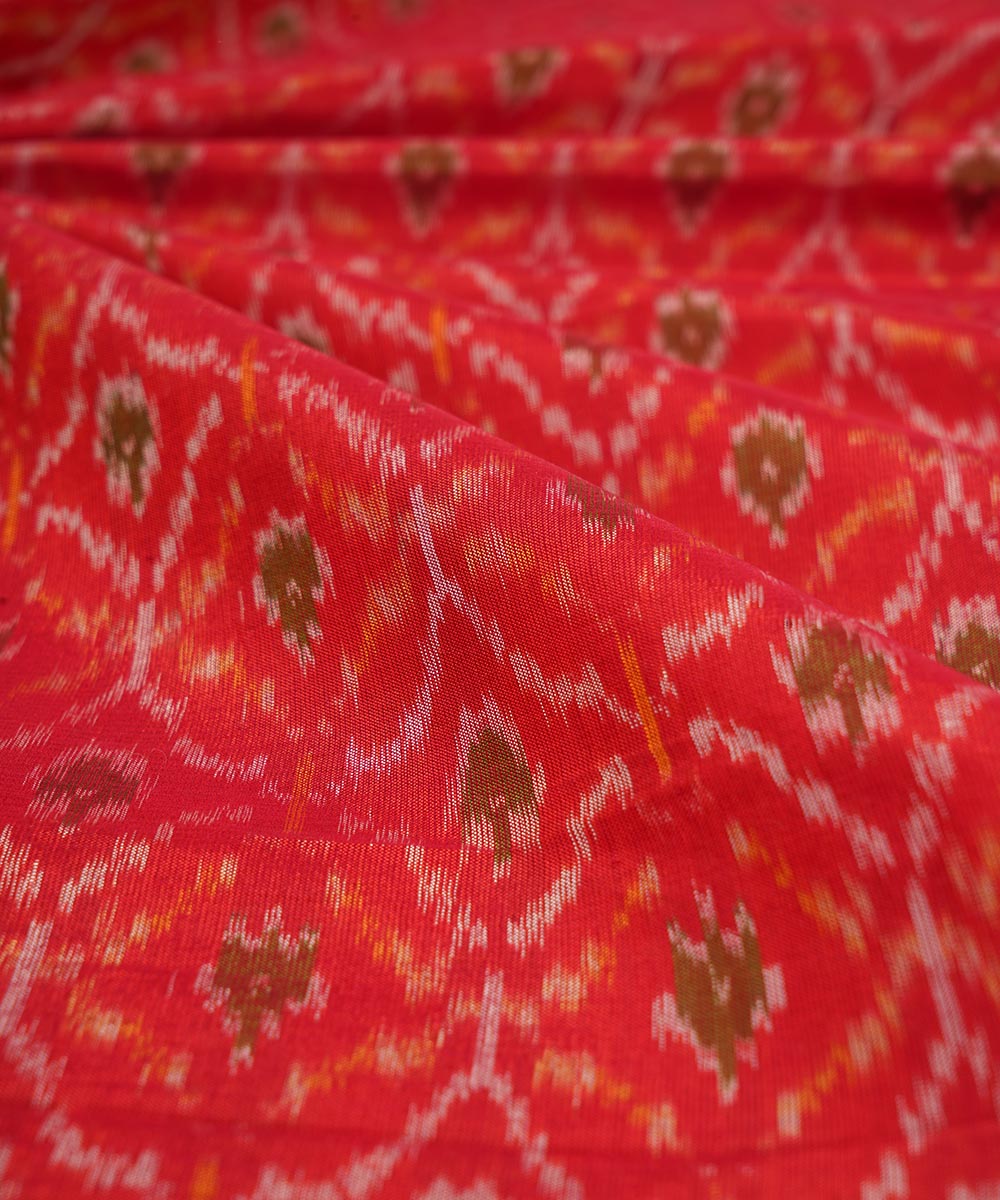Pink handwoven single ikat cotton silk pochampally fabric