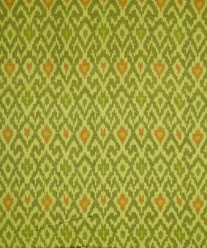 Lime green handwoven single ikat cotton silk pochampally fabric