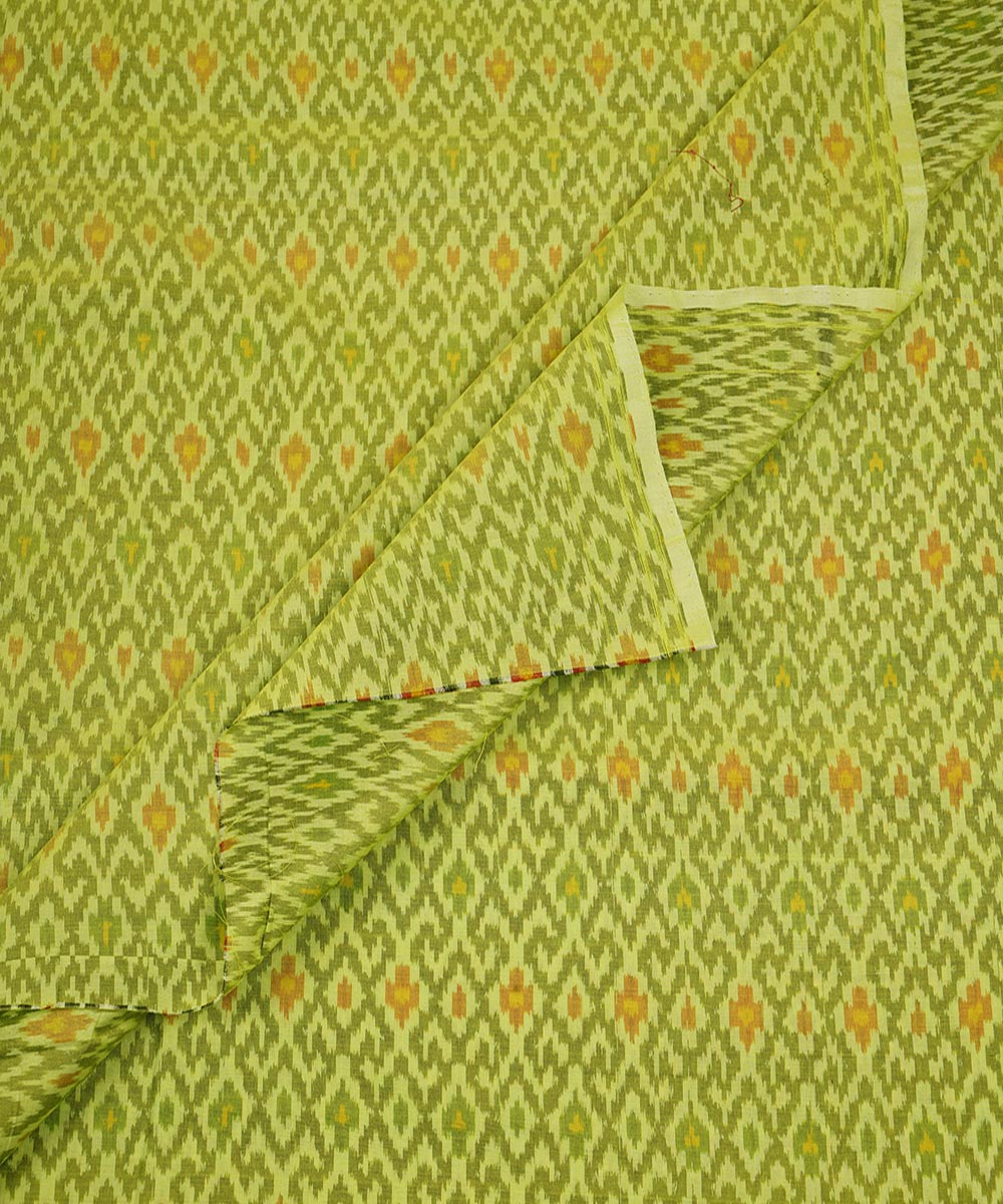 Lime green handwoven single ikat cotton silk pochampally fabric