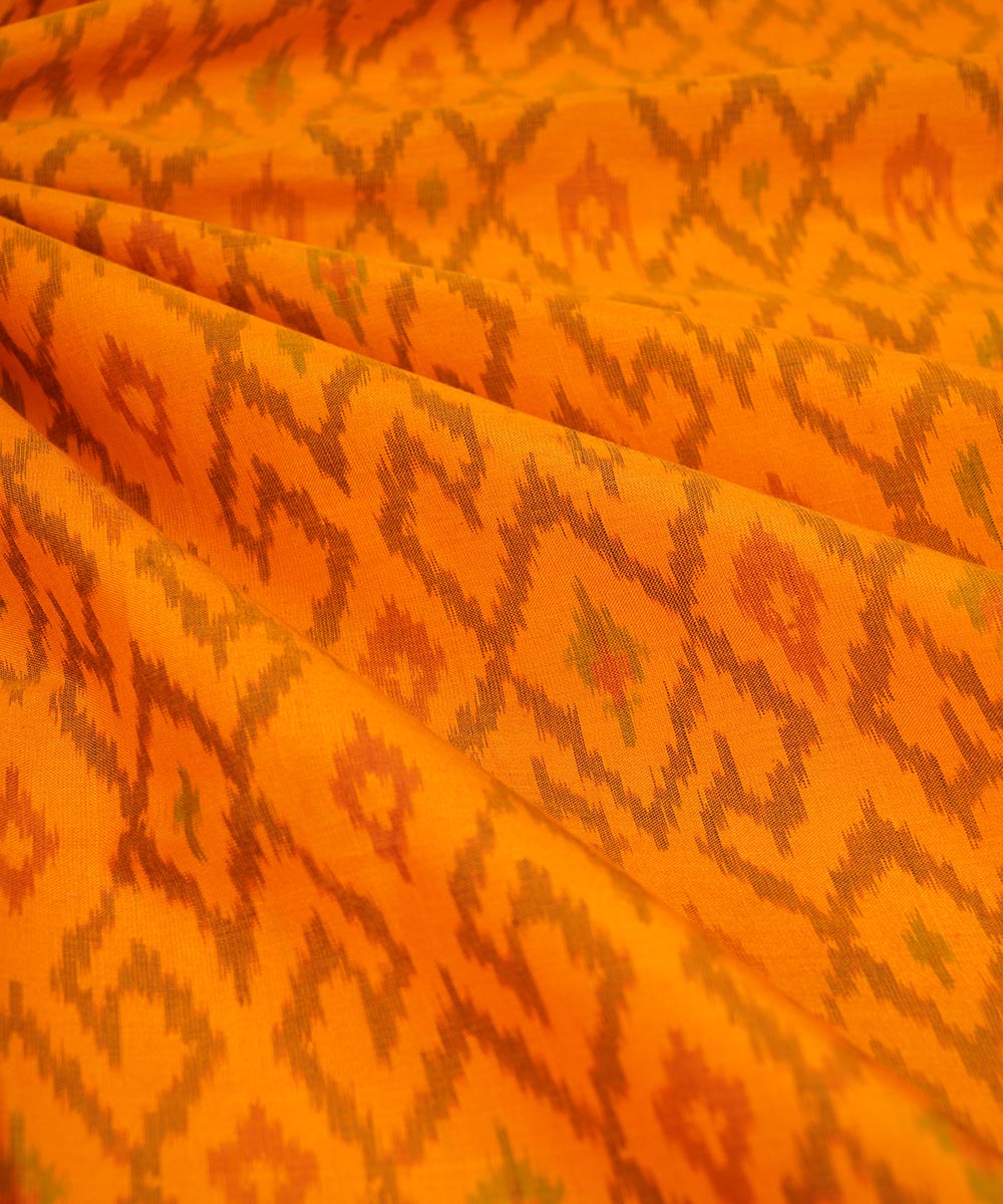 Yellow handwoven single ikat cotton silk pochampally fabric