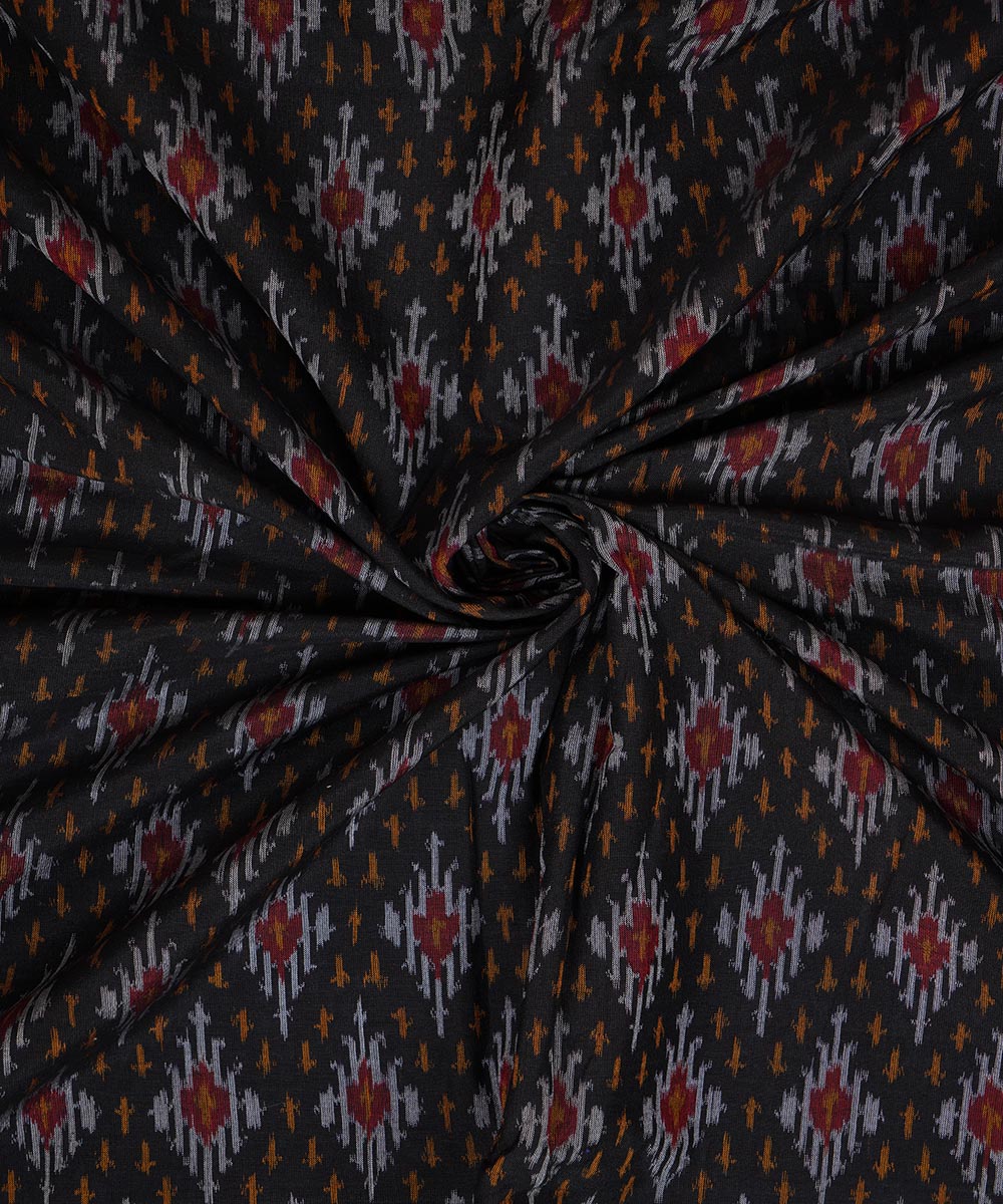 Black handloom single ikat cotton silk pochampally fabric