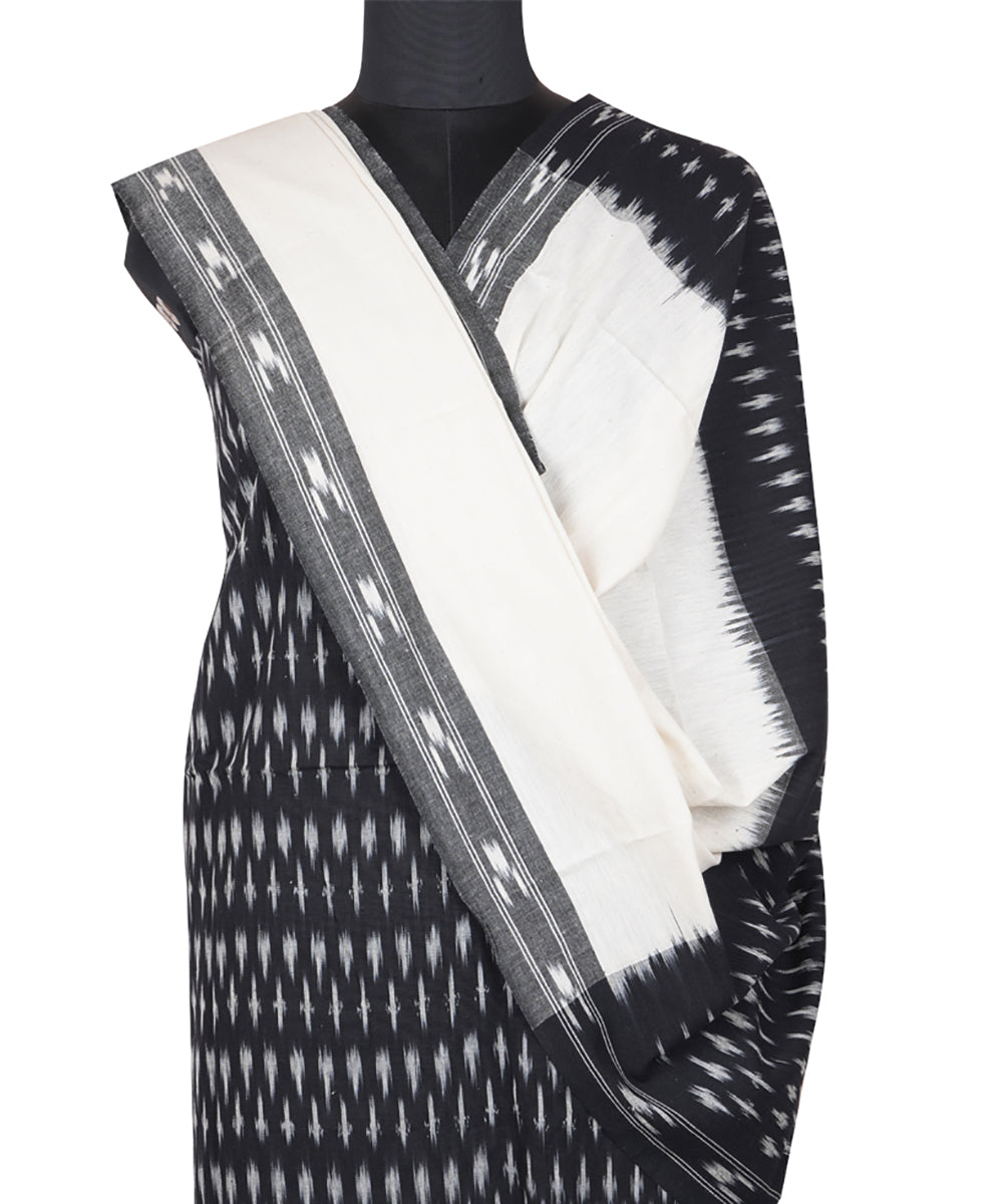 3pc Black white handwoven cotton pochampally ikat dress material