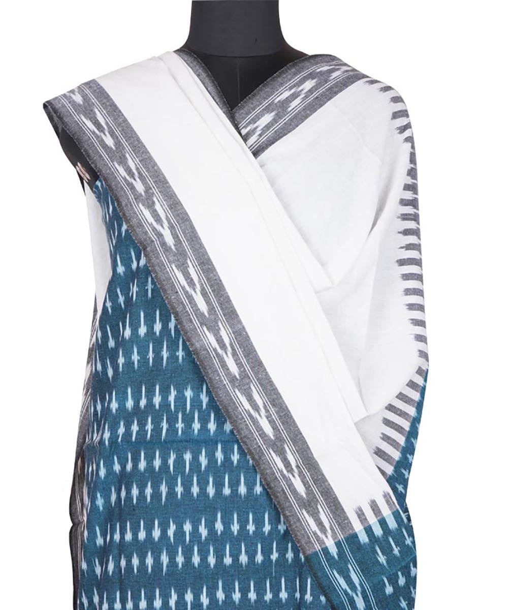 3pc Blue white handwoven cotton pochampally ikat dress material