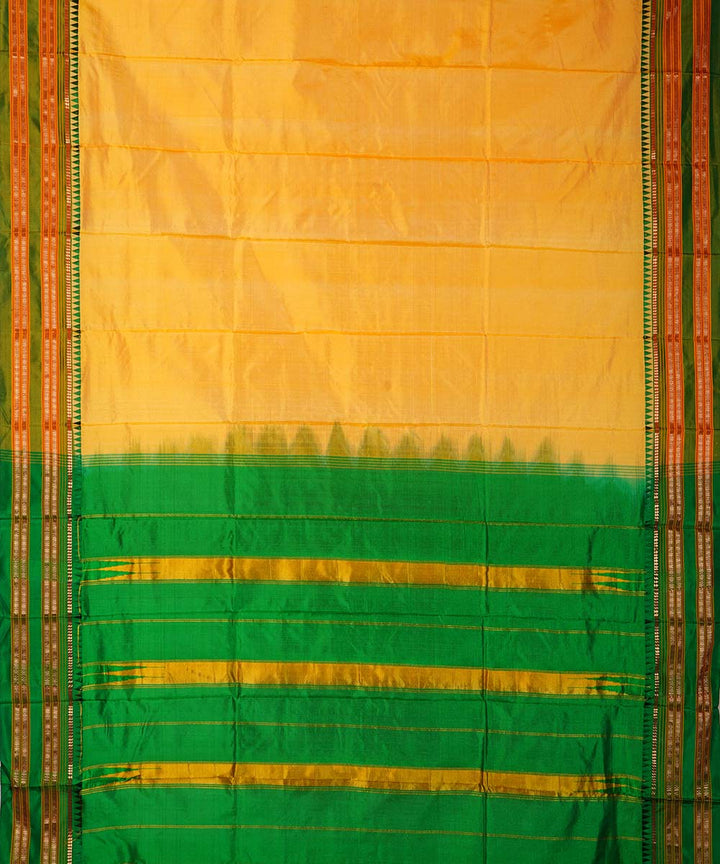Yellow green handwoven narayanpet silk sari