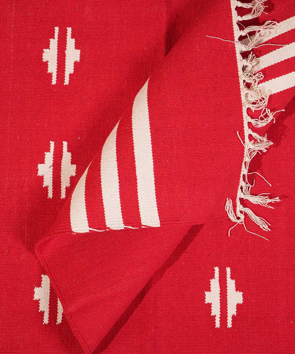 Red hand loom cotton interlock dhurrie