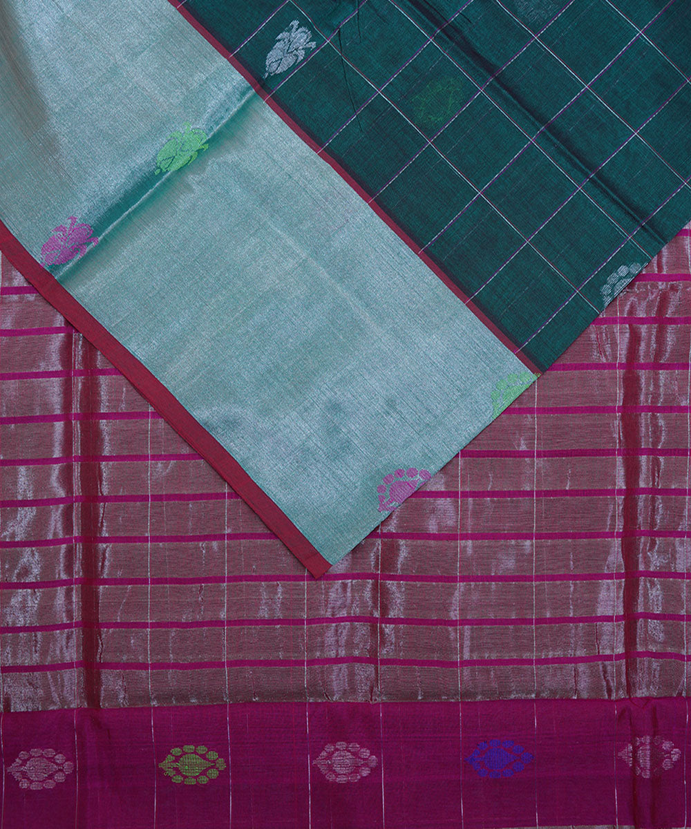Dark green handwoven cotton silk venkatagiri saree