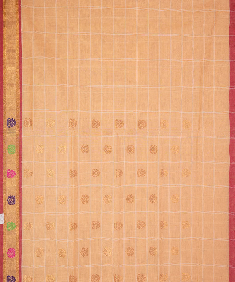 Cream yellow handwoven cotton venkatagiri saree