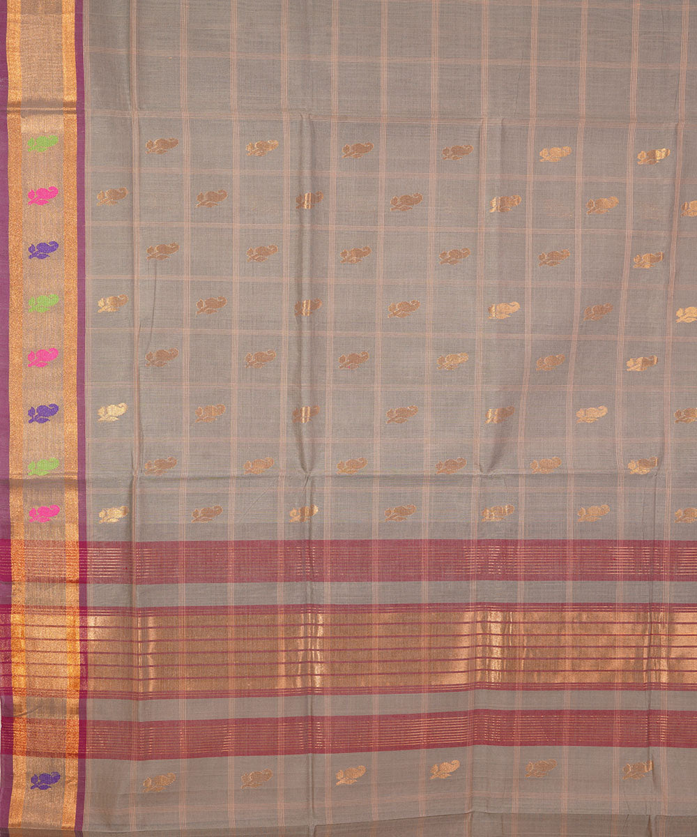 Grey hand woven cotton venkatagiri saree