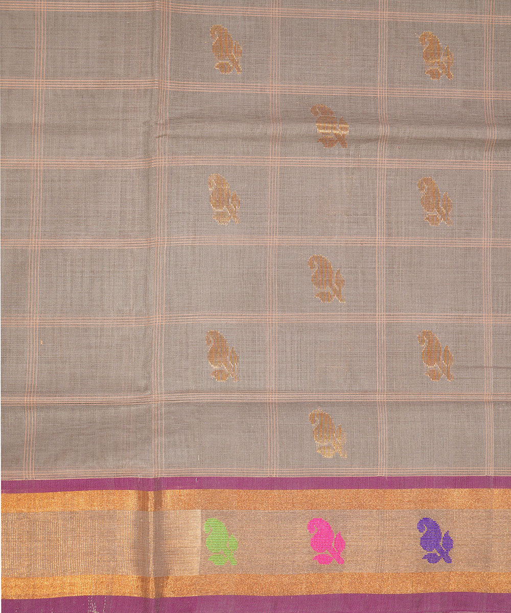 Grey hand woven cotton venkatagiri saree