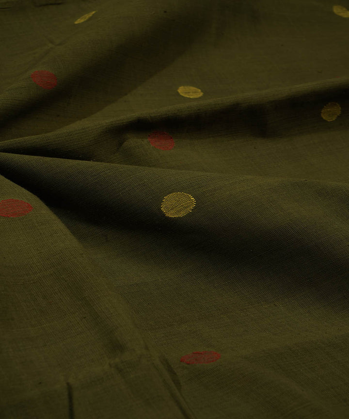 Dark green natural dye hand woven cotton jamdani fabric