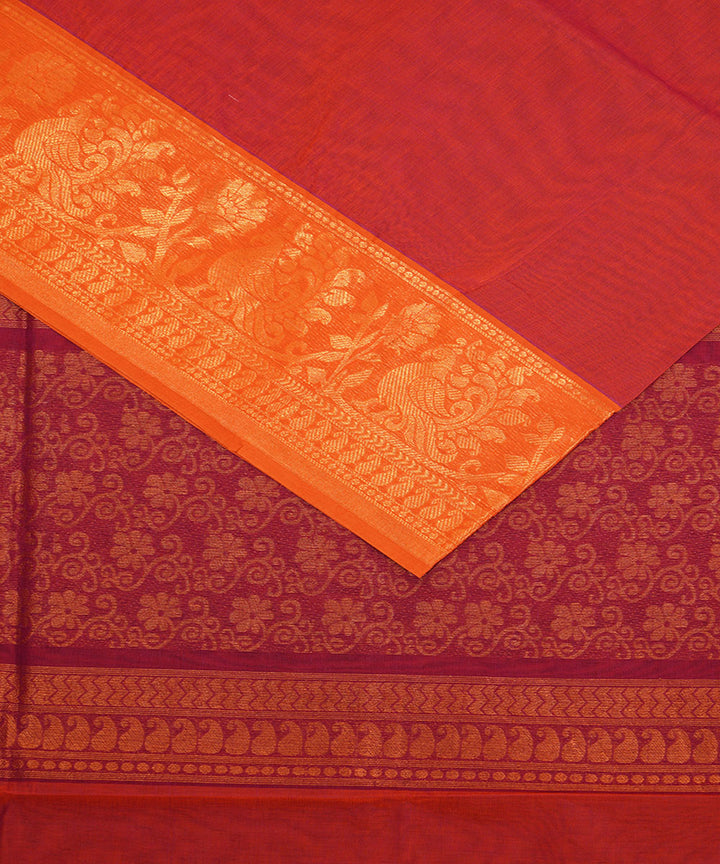 Red pink handwoven cotton venkatagiri saree