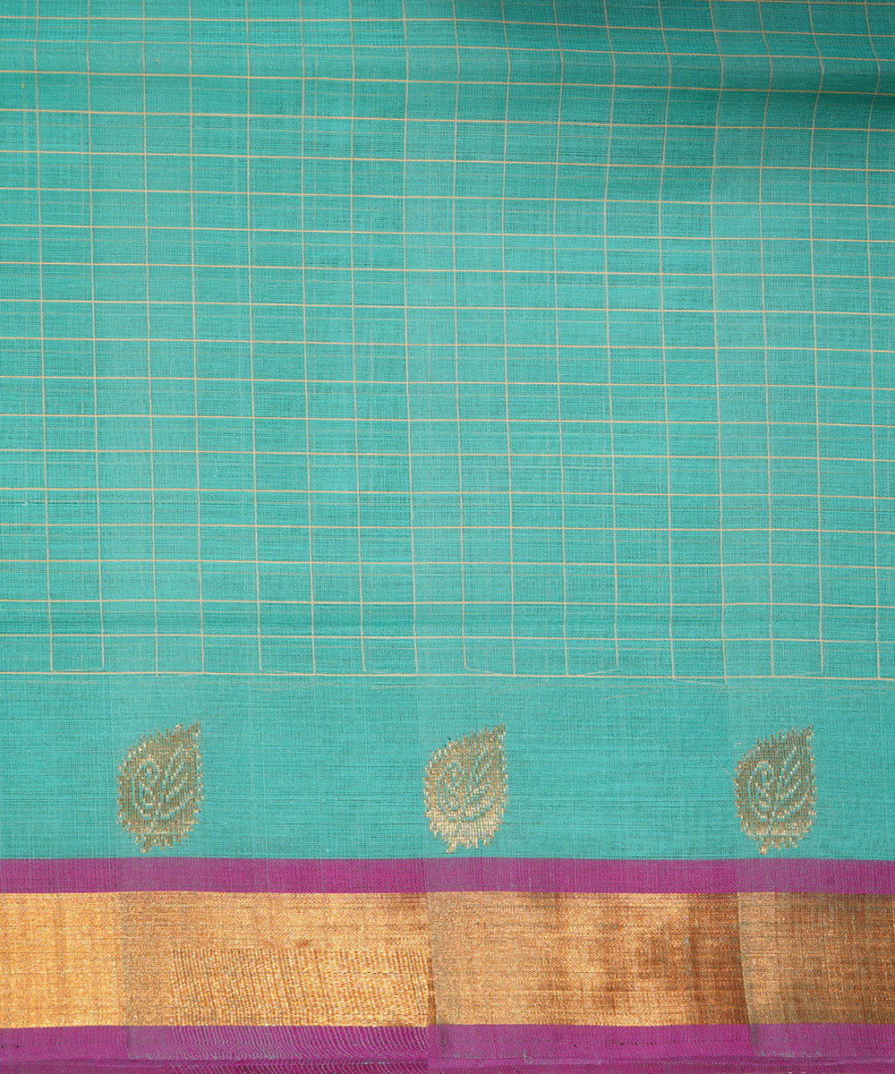Turquoise handwoven cotton venkatagiri saree