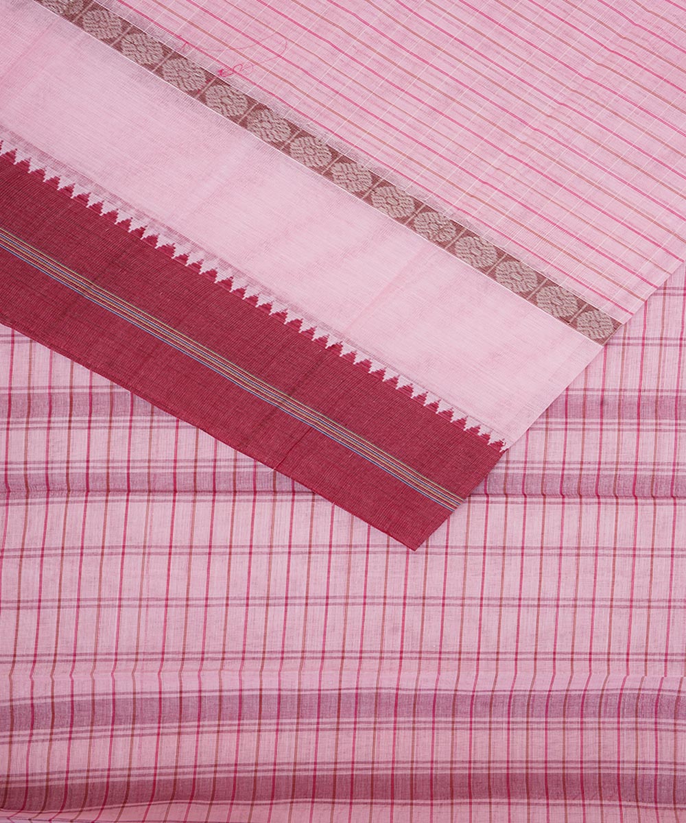 Light pink handwoven cotton narayanpet saree