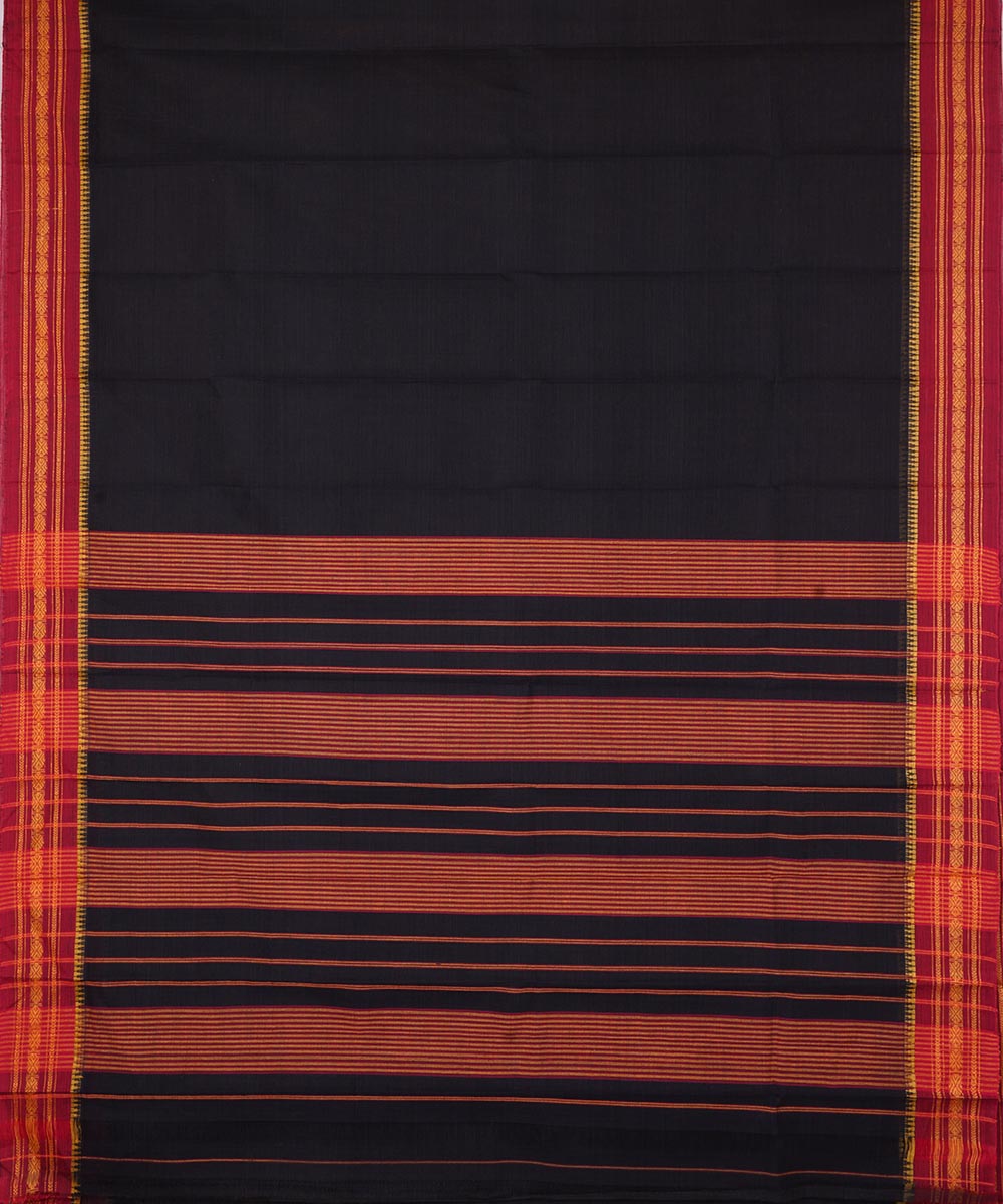 Black handwoven cotton narayanpet saree