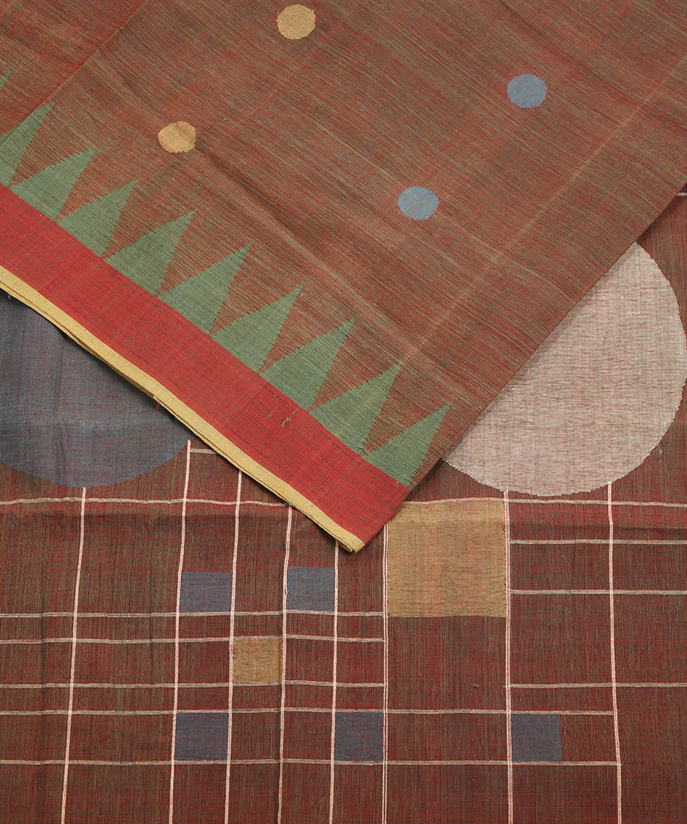 Brown natural dyed cotton handwoven srikakulam kuppadam jamdani saree