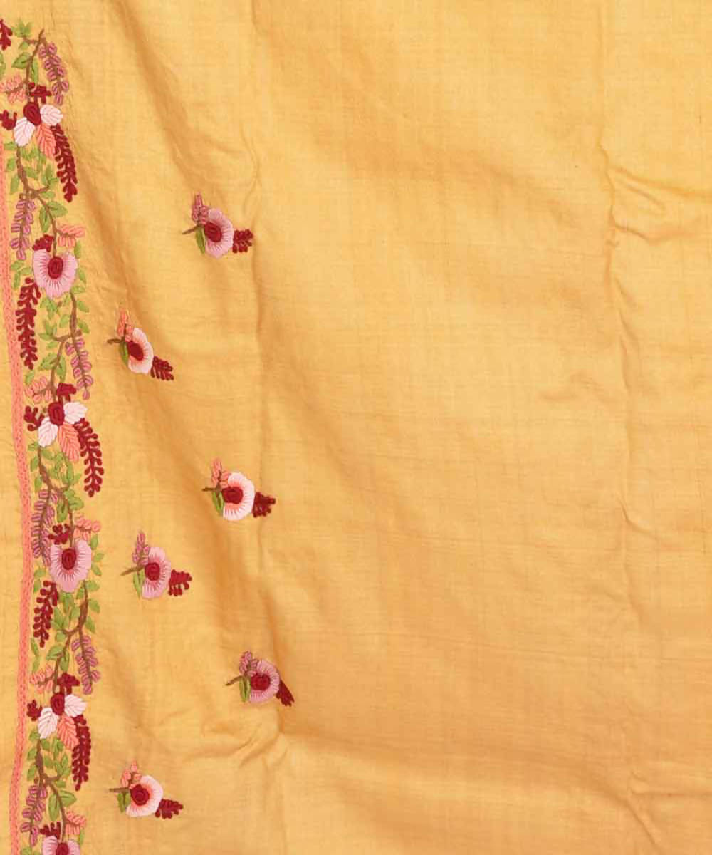 Yellow bengal hand embroidery tussar silk saree