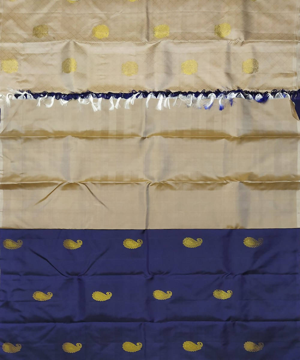 Cream and blue handloom patli kanchi silk saree
