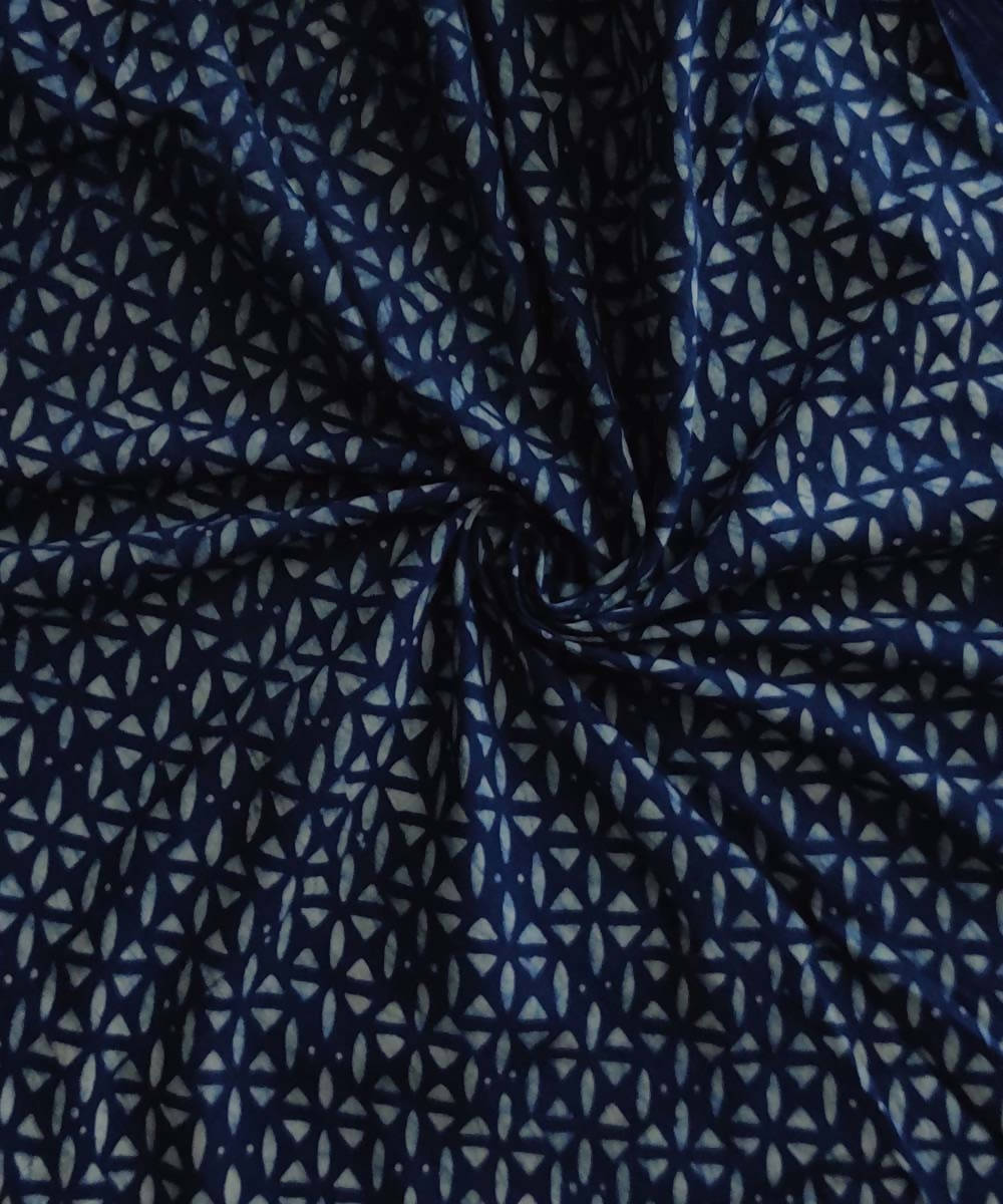Blue handblock print organic handspun natural dye cotton dabu kurta fabric (2.5m per qty)