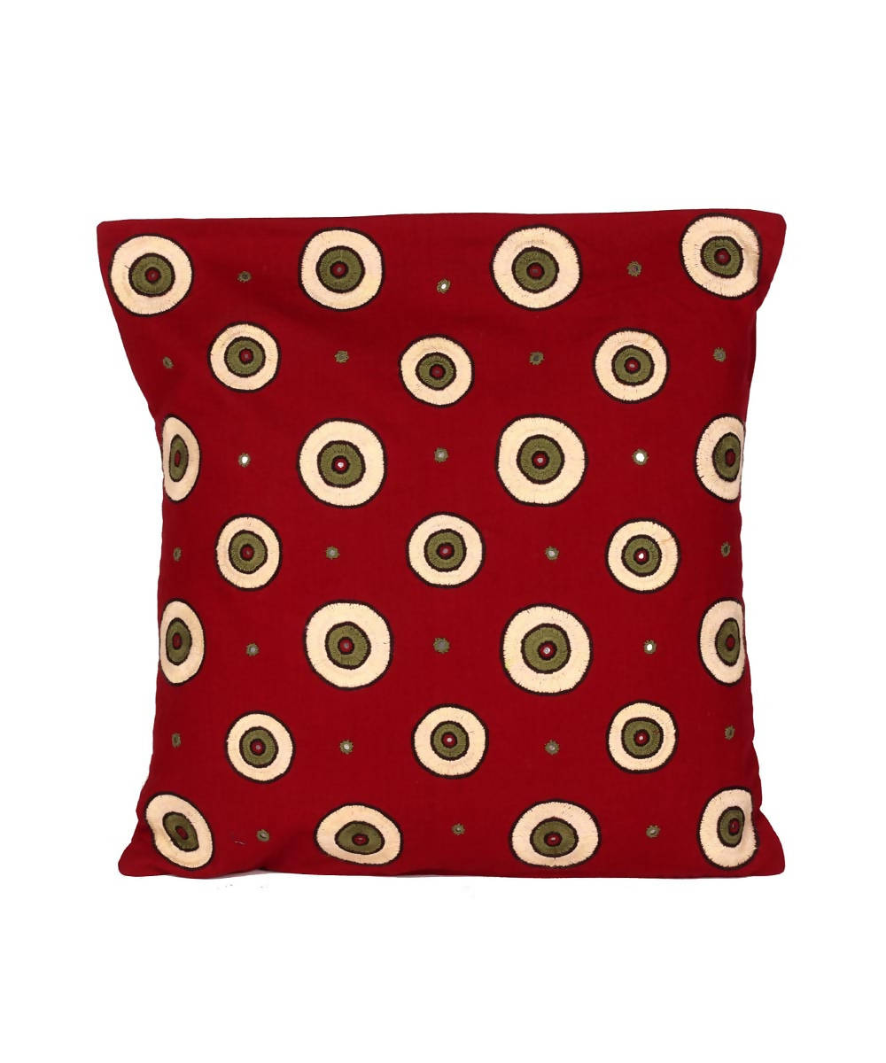Maroon handcrafted saddu embroidery cotton cushion cover