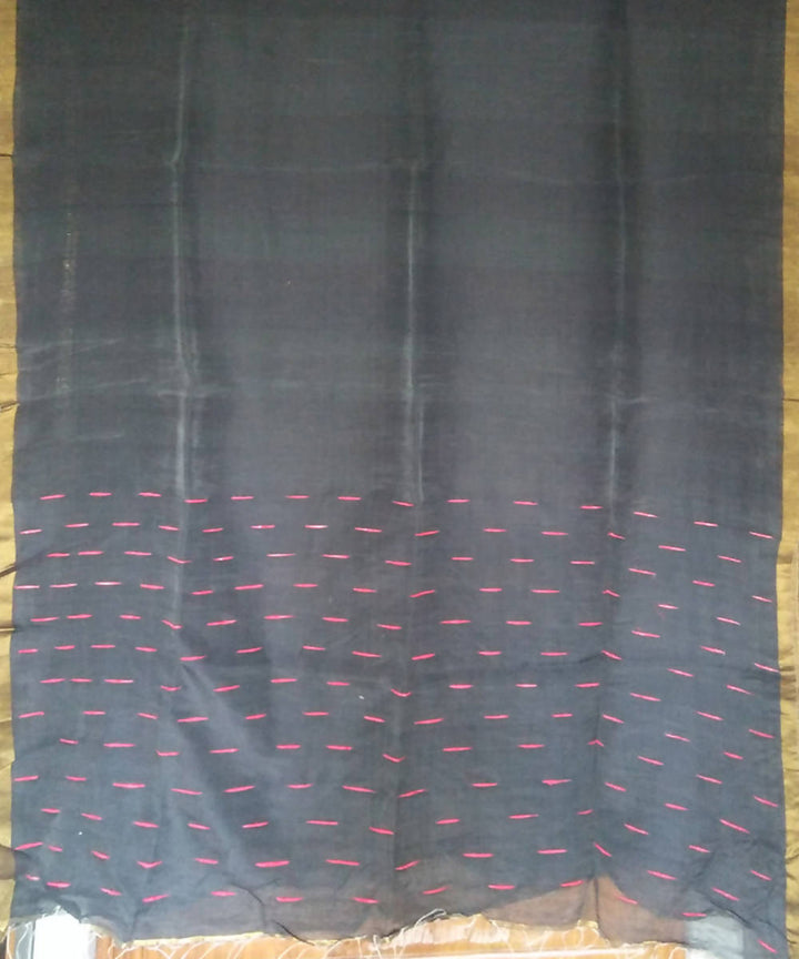 Dark grey bengal handwoven linen saree