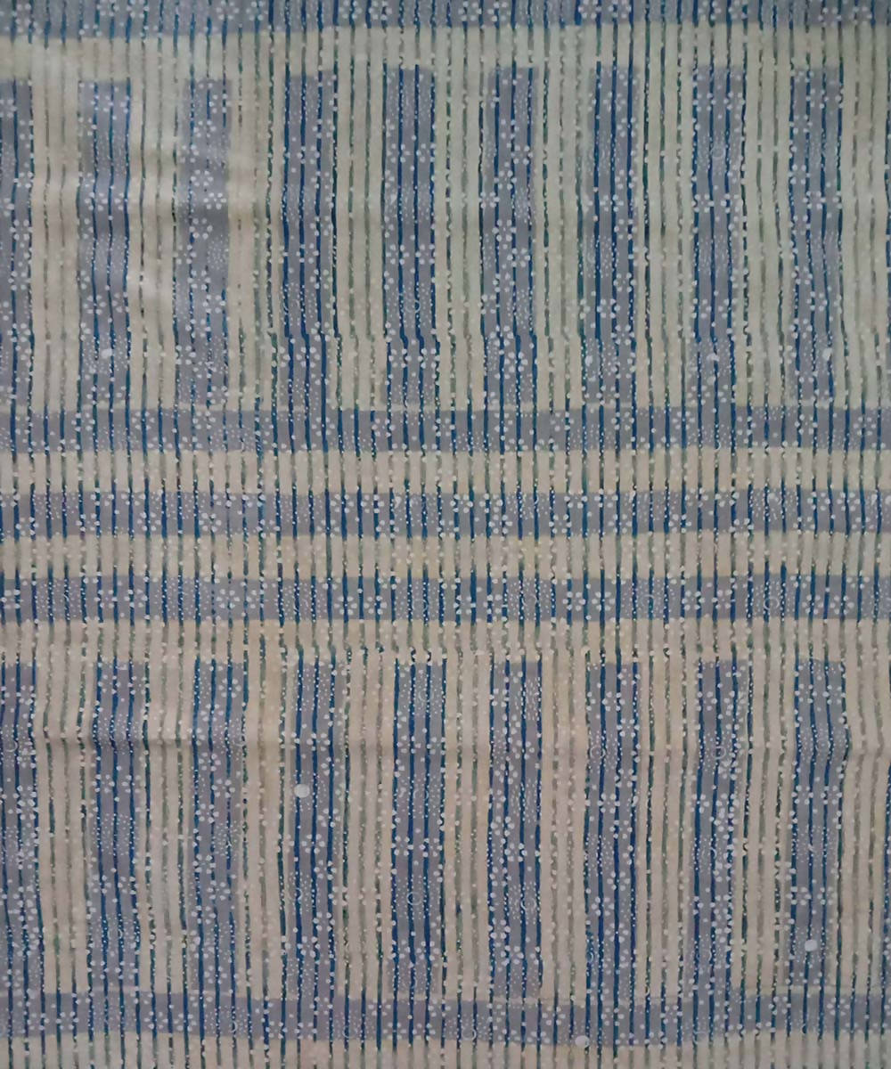 Cream blue natural dye ajrakh printed organic handspun cotton fabric (2.5m per qty)