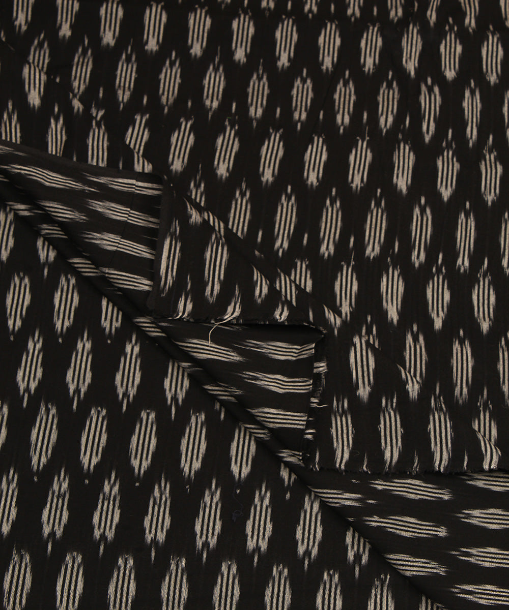Black handwoven cotton pochampally ikat fabric