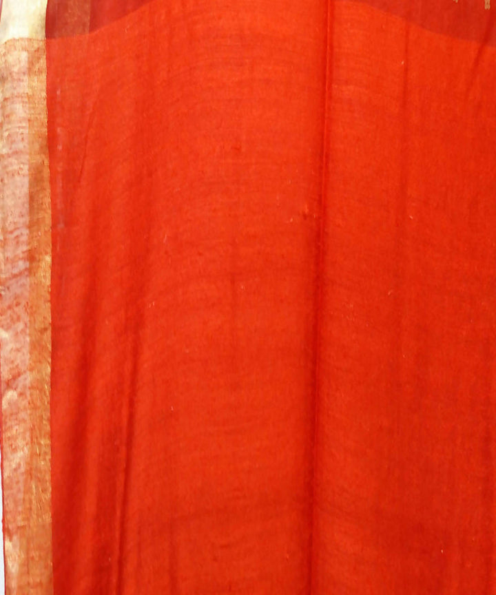 Bengal Red Orange Handloom Sequin Matka Silk Saree