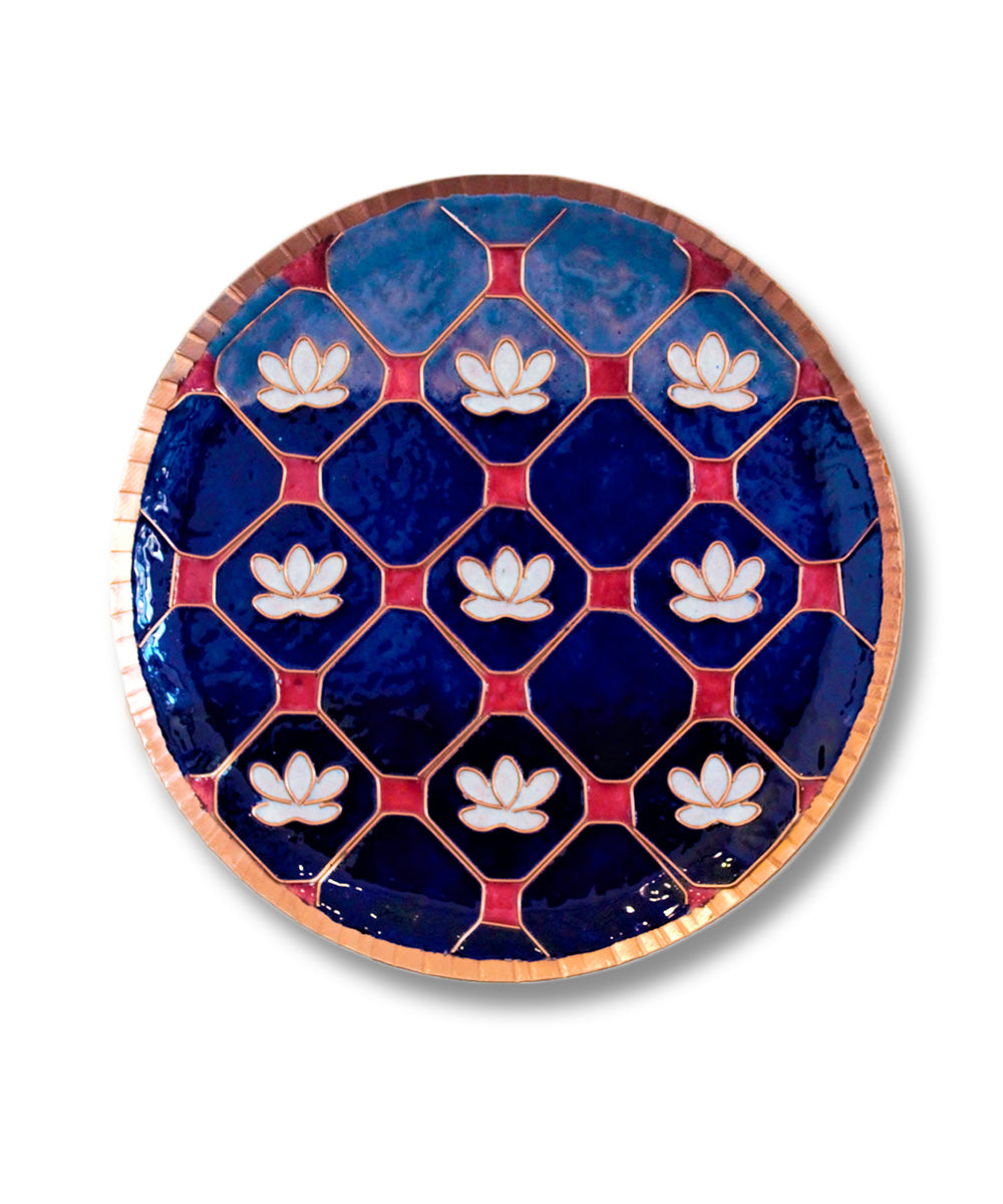 Blue handcrafted copper enamel wall plate