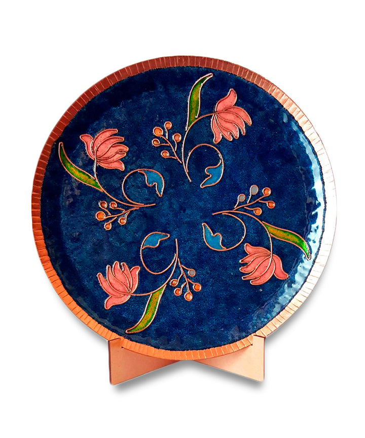 Navy blue handcrafted copper enamel wall plate