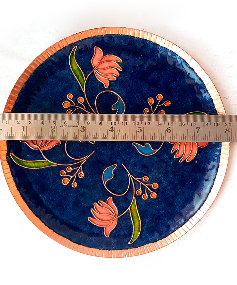 Navy blue handcrafted copper enamel wall plate