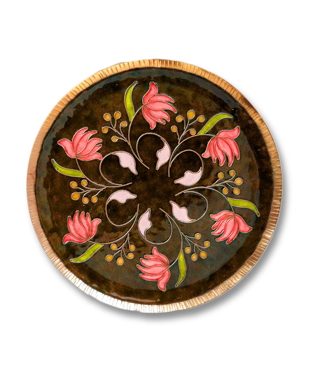 Dark brown handcrafted copper enamel wall plate