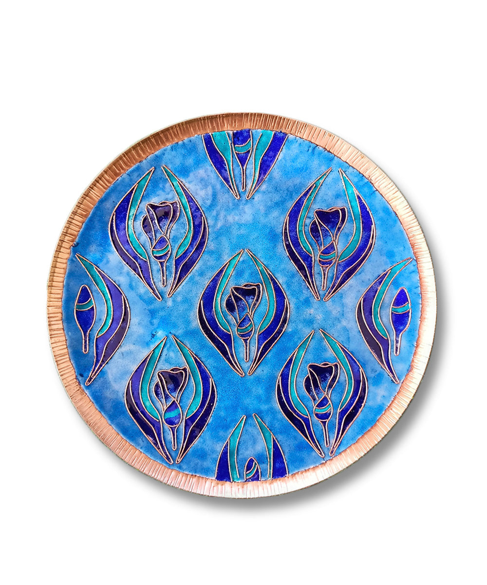 Light blue handcrafted copper enamel wall plate