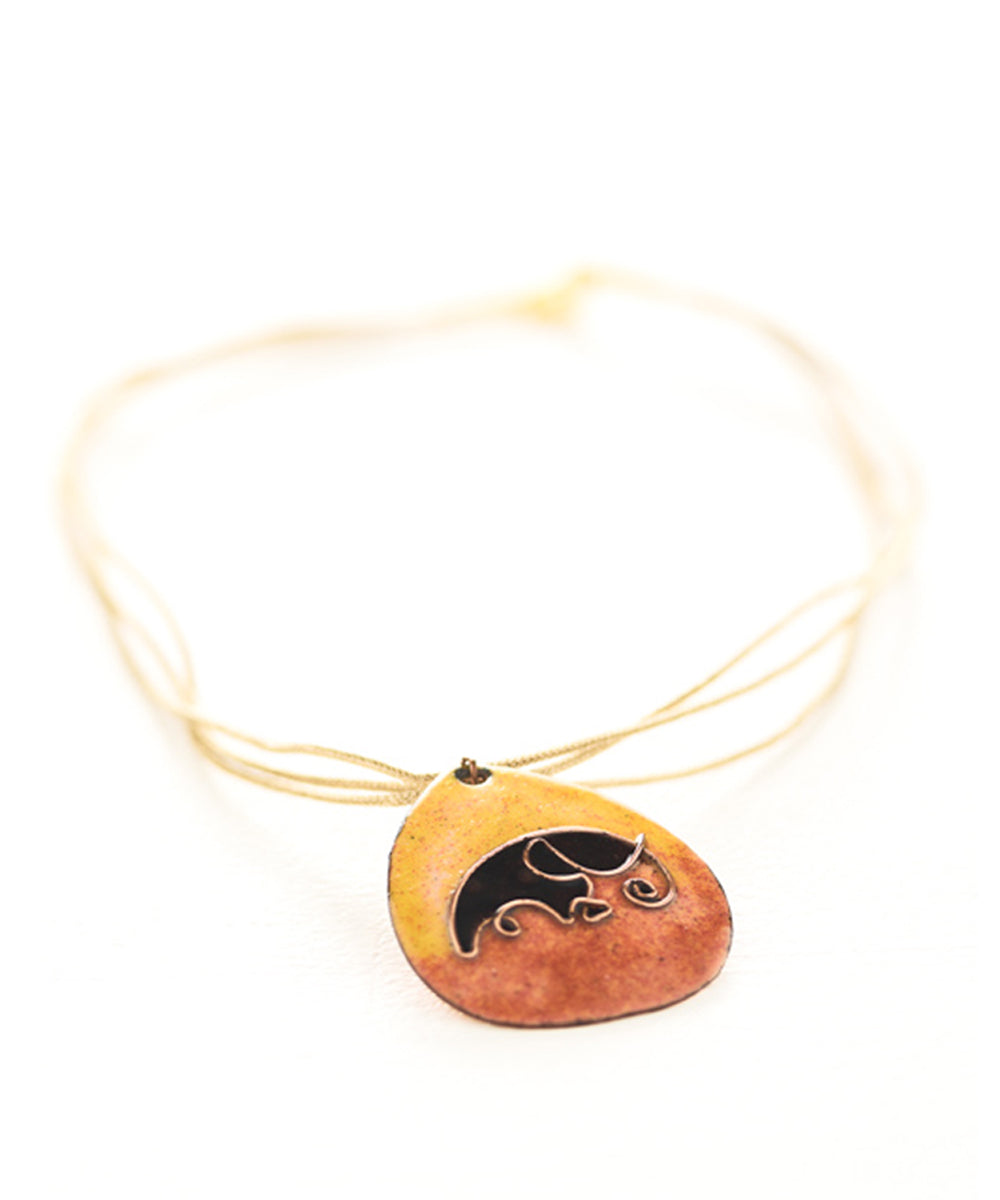 Yellow elephant copper enamel pendant with cotton string